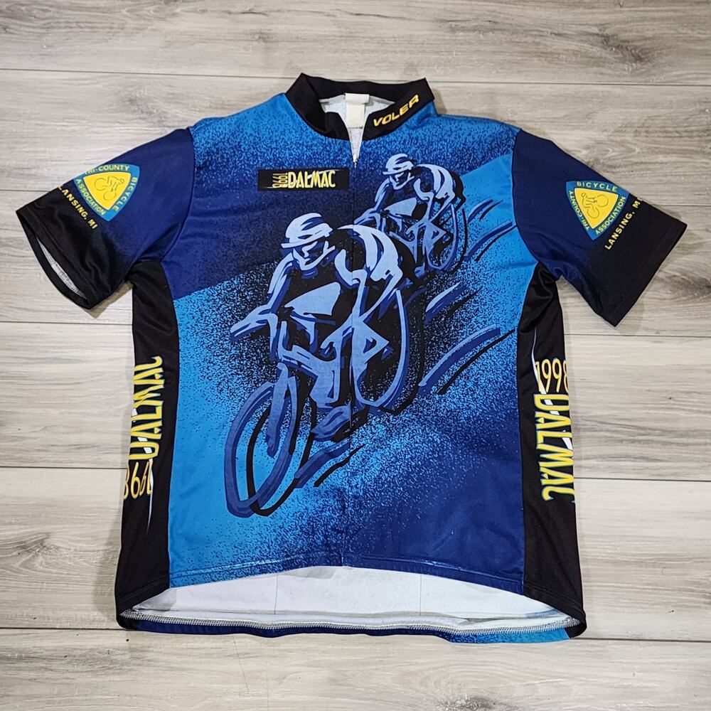 Voler Bycicle Shirt Men's Large Blue Short Sleeve Full Zip